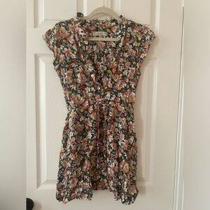 Loft cap sleeve floral mini dress with cinched waist and pockets
